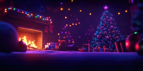 Obraz premium Cozy home decorated for Christmas with twinkling lights and festive ornaments, creating a warm holiday ambiance