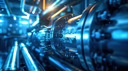 Fototapeta premium Industrial Pipeline with Blue Lighting Effect