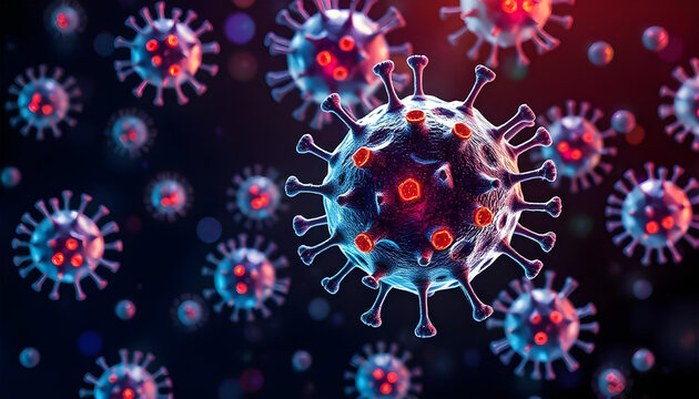 virus particles or cells with glowing