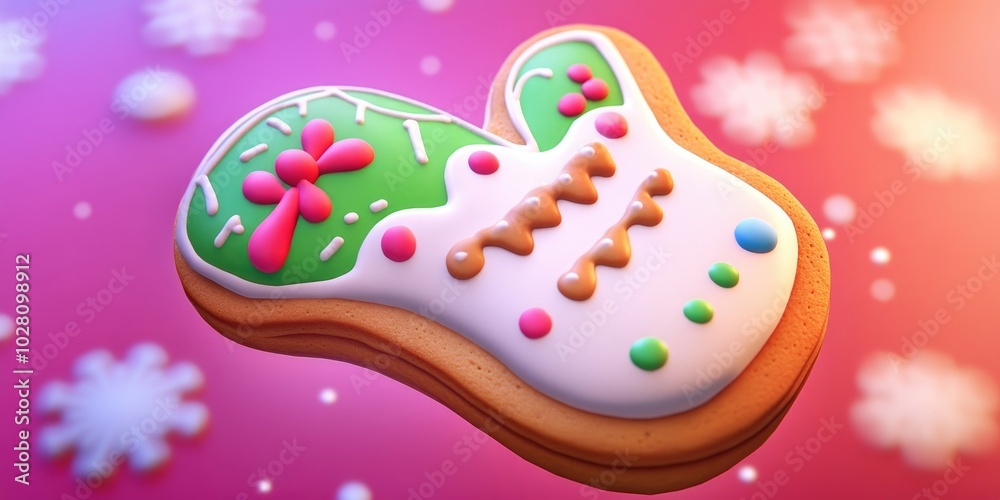 Wall mural decorated christmas mitten cookie adorned with festive gingerbread icing, perfect for holiday celebr