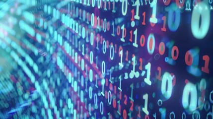 Colorful Binary Code in Digital Data Flow