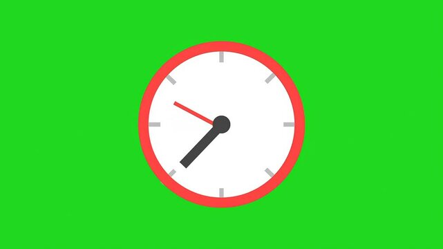 Fast moving clock, timelapse red clock on green screen.