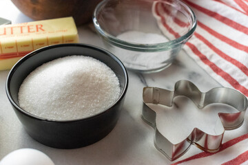 Close-Up of Sugar and Baking Ingredients with Cookie Cutters