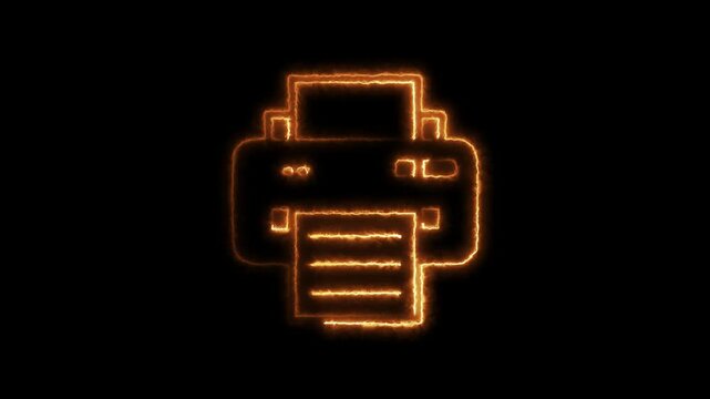 Glowing neon printer icon animation.  Simple icon for websites, web design, mobile app, info graphic concept.