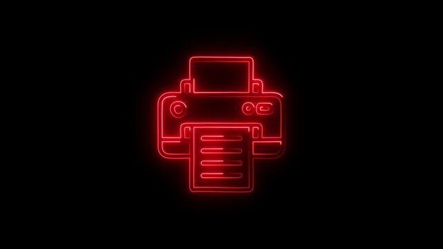 Glowing neon printer icon animation.  Simple icon for websites, web design, mobile app, info graphic concept.