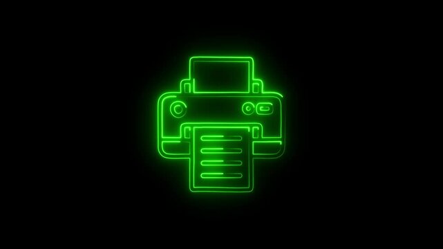 Glowing neon printer icon animation.  Simple icon for websites, web design, mobile app, info graphic concept.