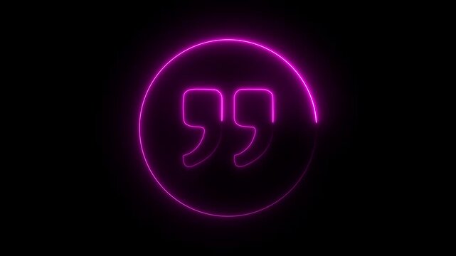 A glowing neon double quote sign icon animation. Quotation mark symbol. Double quotes at the end of words concept.