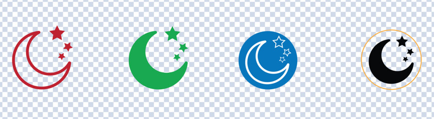 Half moon outline and filled Moon and Crescent Icon Set Vector Design