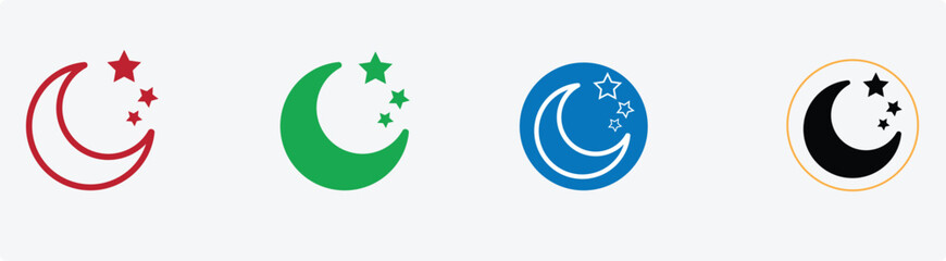 Half moon outline and filled Moon and Crescent Icon Set Vector Design