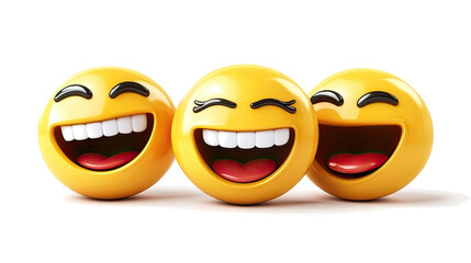 Cheerful Collection of Yellow Laughing Emoticons on White Background Generative AI