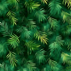 Lush Green Palm Leaf Watercolor Seamless Pattern