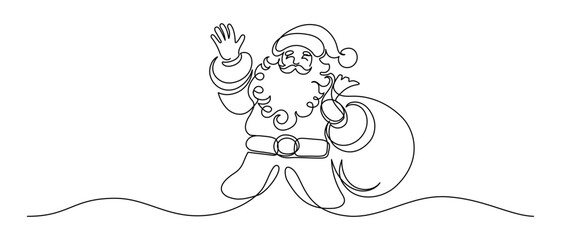 One continuous line drawing of christmas with Santa Claus face. Head happy Nicolas with red hat in simple linear style. Elegance logo editable stroke. Doodle dividing vector illustration