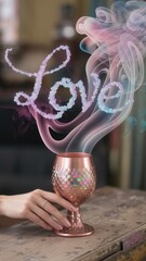 Naklejka premium Hand holding copper glass with 