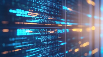 Server Rack with Blue and Orange Lights