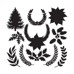 Obraz premium Calligraphic Christmas Floral Decoration Silhouette Vector Set
