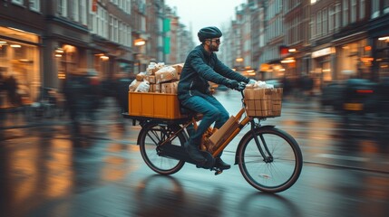 Obraz premium Delivery Man on Bicycle