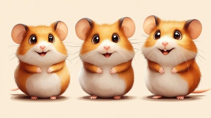 Three Cute Hamsters Smiling Together in a Playful Setting Generative AI