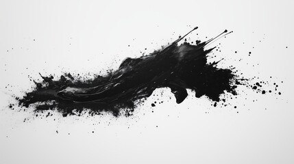 Black ink splash on white background, large brush stroke, ink painting style