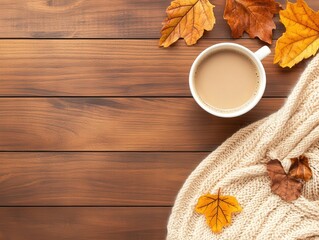 Cozy Autumn Scene with Coffee and Knit Background