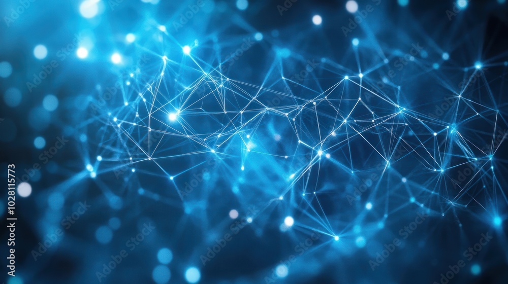 Poster iot data technology with glowing connections, depicting a web of glowing lines connecting smart devi