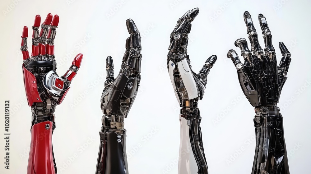 Poster advanced robotic hands displayed in a studio generative ai