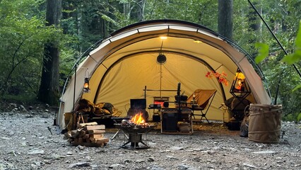 camping in the woods