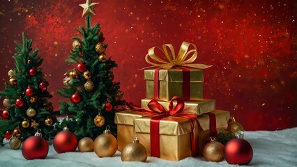 クリスマスツリーと豪華なプレゼント