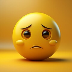 Fototapeta premium A 3D rendered sad emoji with a furrowed brow, wide eyes, and a downturned mouth, symbolizing disappointment, sadness, and dejection.