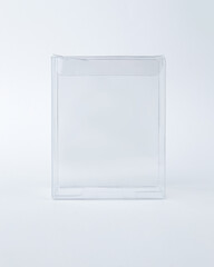 Transparent blank plastic box isolated on white background