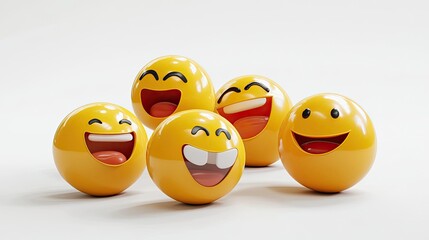 Naklejka premium Bright Yellow Emojis With Happy Expressions Gathered Together Generative AI