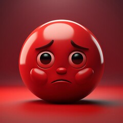 Fototapeta premium A 3D rendering of a red emoji with a sad expression. The emoji has large eyes, a downturned mouth, and a furrowed brow, conveying a sense of disappointment or sorrow.