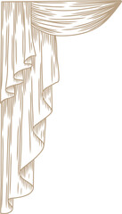 Hand Drawn Curtains Windows Sketch, Fabric Sketch Illustration.