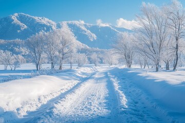 Winter season background with With Snow and Pine Trees