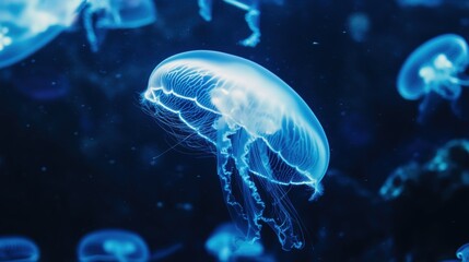 Elegant Glowing Jellyfish in Deep Sea Environment