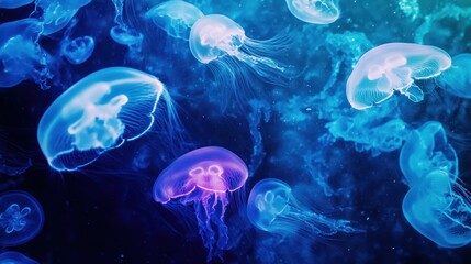 Elegant Glowing Jellyfish in Deep Sea Environment