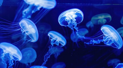 Elegant Glowing Jellyfish in Deep Sea Environment