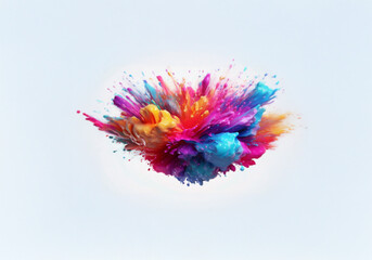 A vibrant explosion of colorful paint, splattered and swirling on a white background.