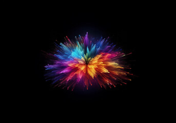 Fototapeta premium Abstract colorful lines and swirls radiating out from a central point, against a black background.