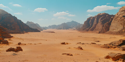 Paisagem des&eacute;rtica vasta com forma&ccedil;&otilde;es rochosas dram&aacute;ticas