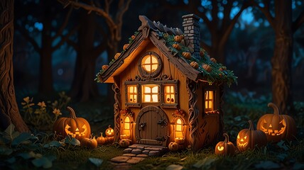 Fototapeta premium a house with a pumpkin on the front.