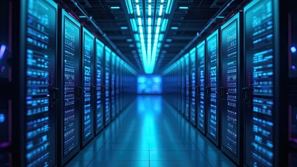 Fototapeta premium Server Room with Blue Lights