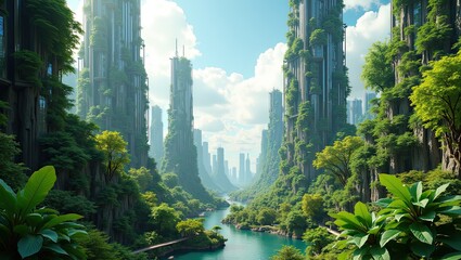 Futuristic City Overgrown by Nature