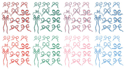 Elements vector Bows 4 color, 8 design isolated on transparent background.