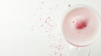 Elegant Foam Cocktail in Pink and White, Stone Accents, Serene Drink on White Background