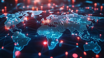 A Digital World Map with Interconnected Points of Light