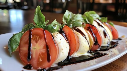 Fresh Caprese Salad: Vibrant Tomato and Mozzarella with Basil, Classic Italian Starter.