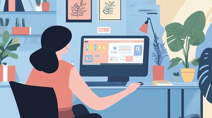 Cartoon Characters Engaged with Computers, Digital Fun and Creativity in a Whimsical Scene.