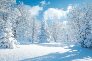 Fototapeta premium Winter season background with With Snow and Pine Trees