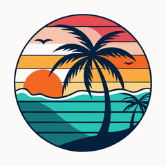 Obraz premium sunset beach and palm tree T-shirt design on a white background
