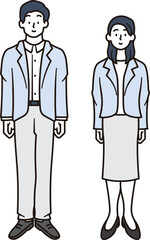案内する男性と女性の会社員のシンプルな全身イラスト素材